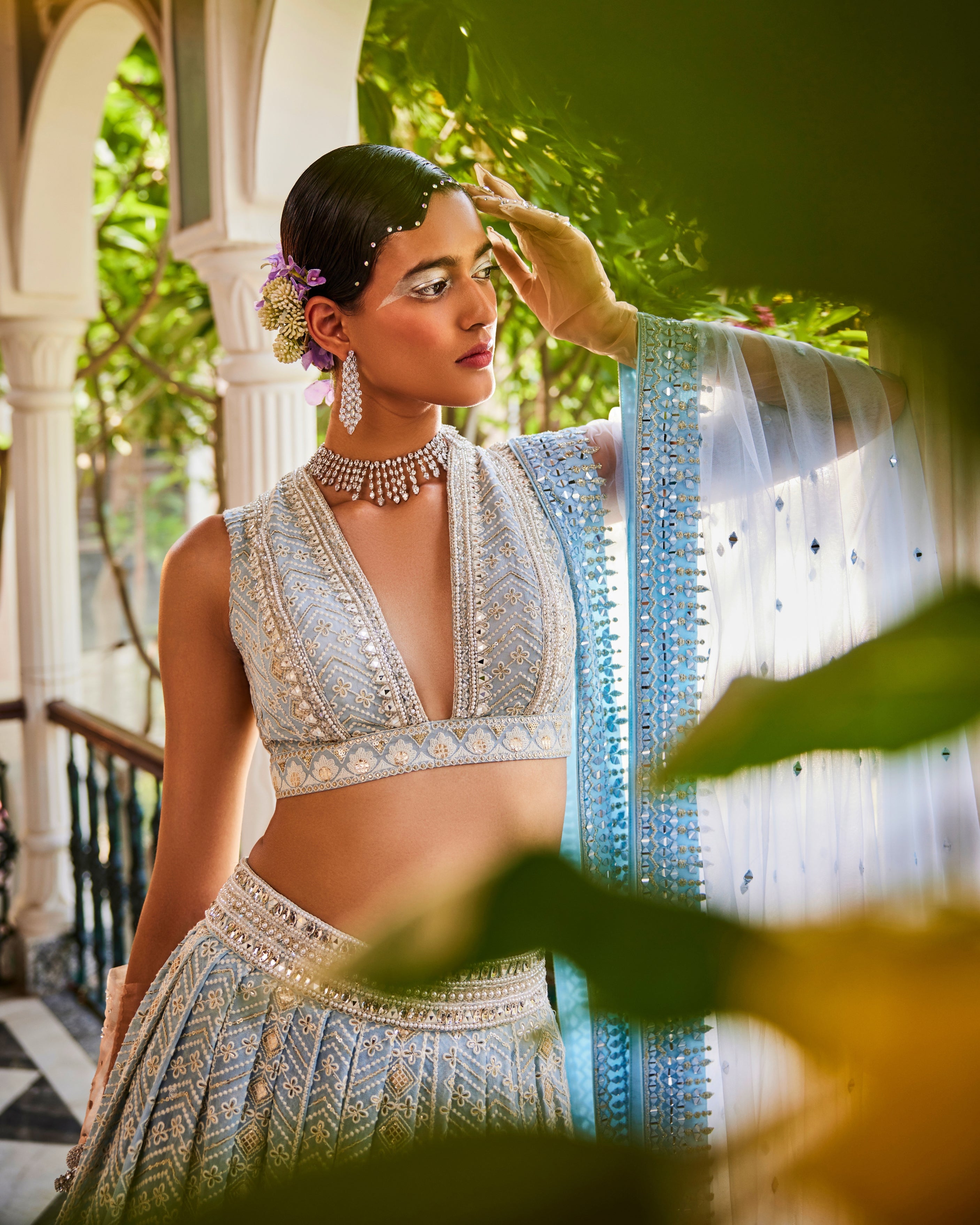 Ava Lehenga in Dusty Blue