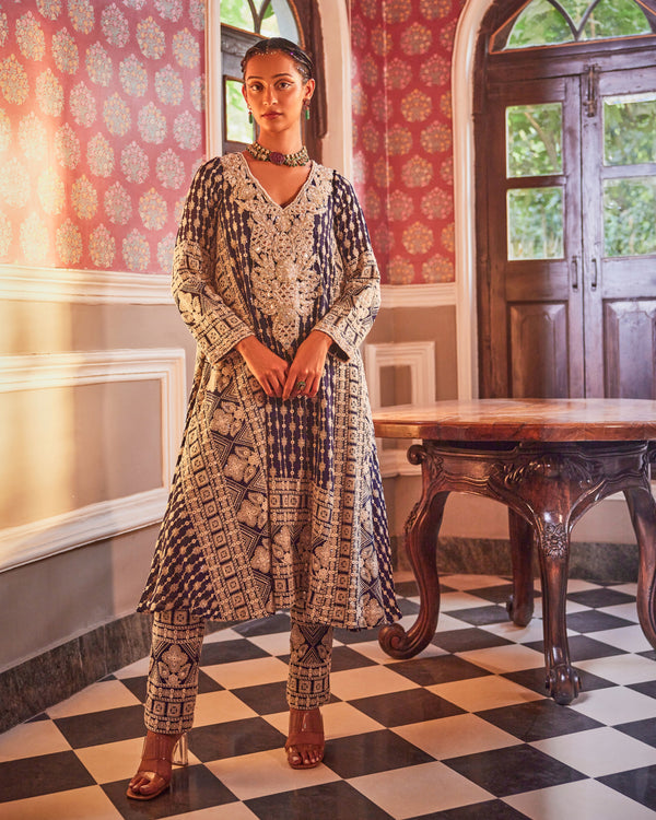 Sitara Kali Kurta (Long) In Sapphire