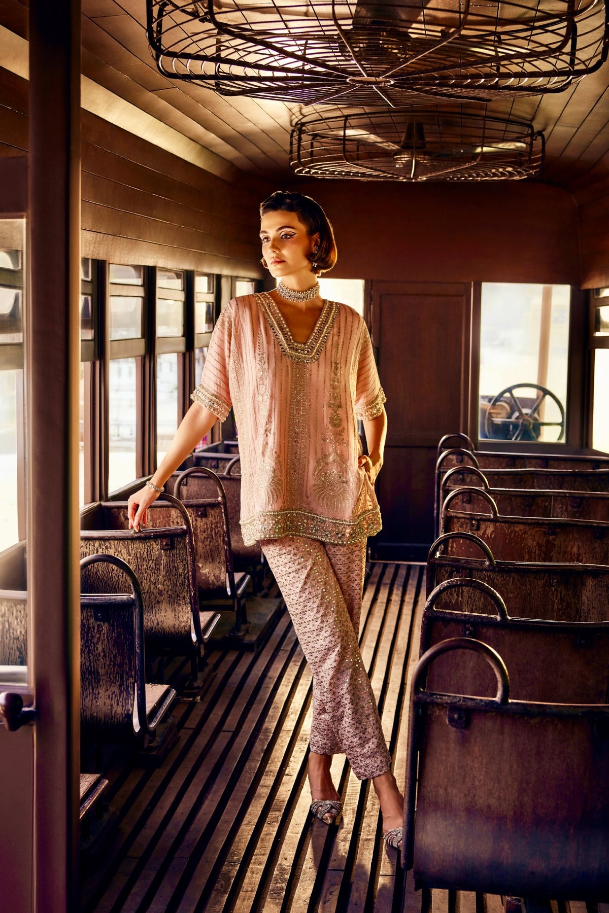 Perle Relaxed Fit Tunic and Pants in Pink Zari