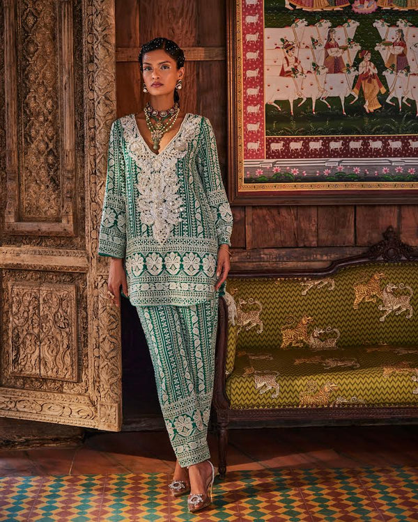 Seher Kurta with Gota Yoke in Emerald