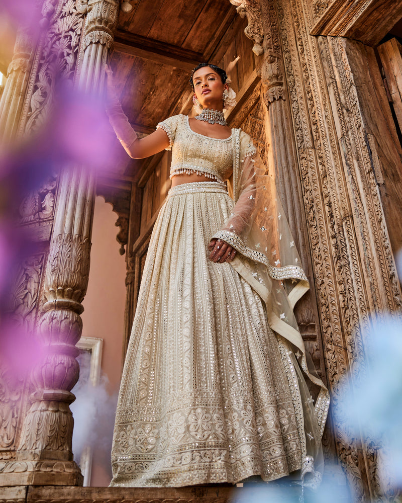 Kila Lehenga Set with Dupatta in Champagne