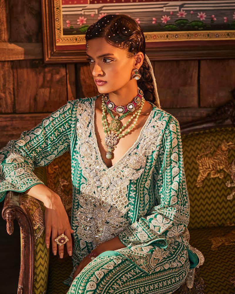 Seher Kurta with Gota Yoke in Emerald