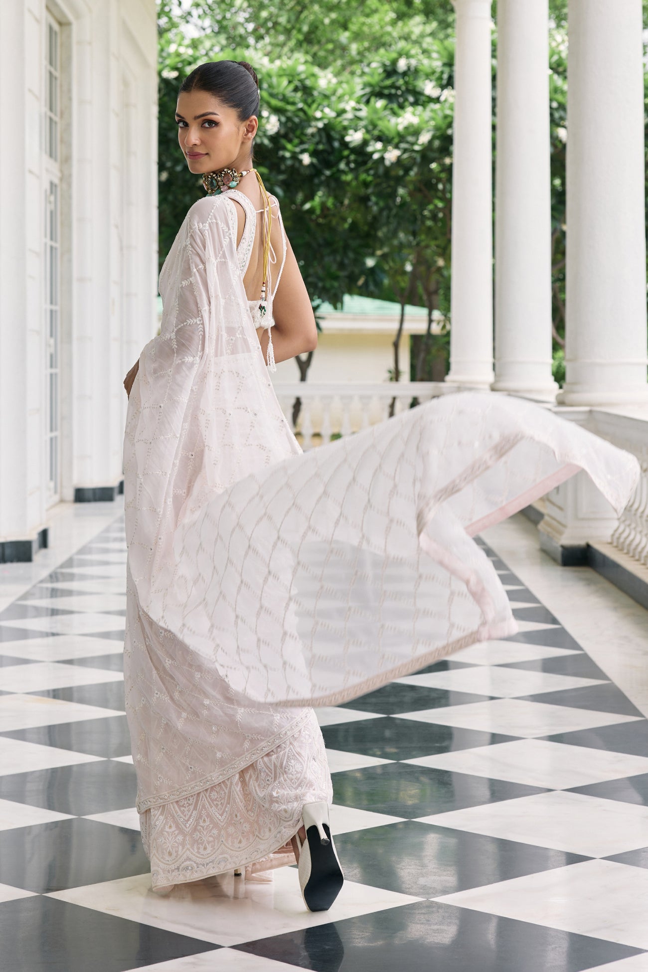 Ada Pre-Draped Saree Set in Blush