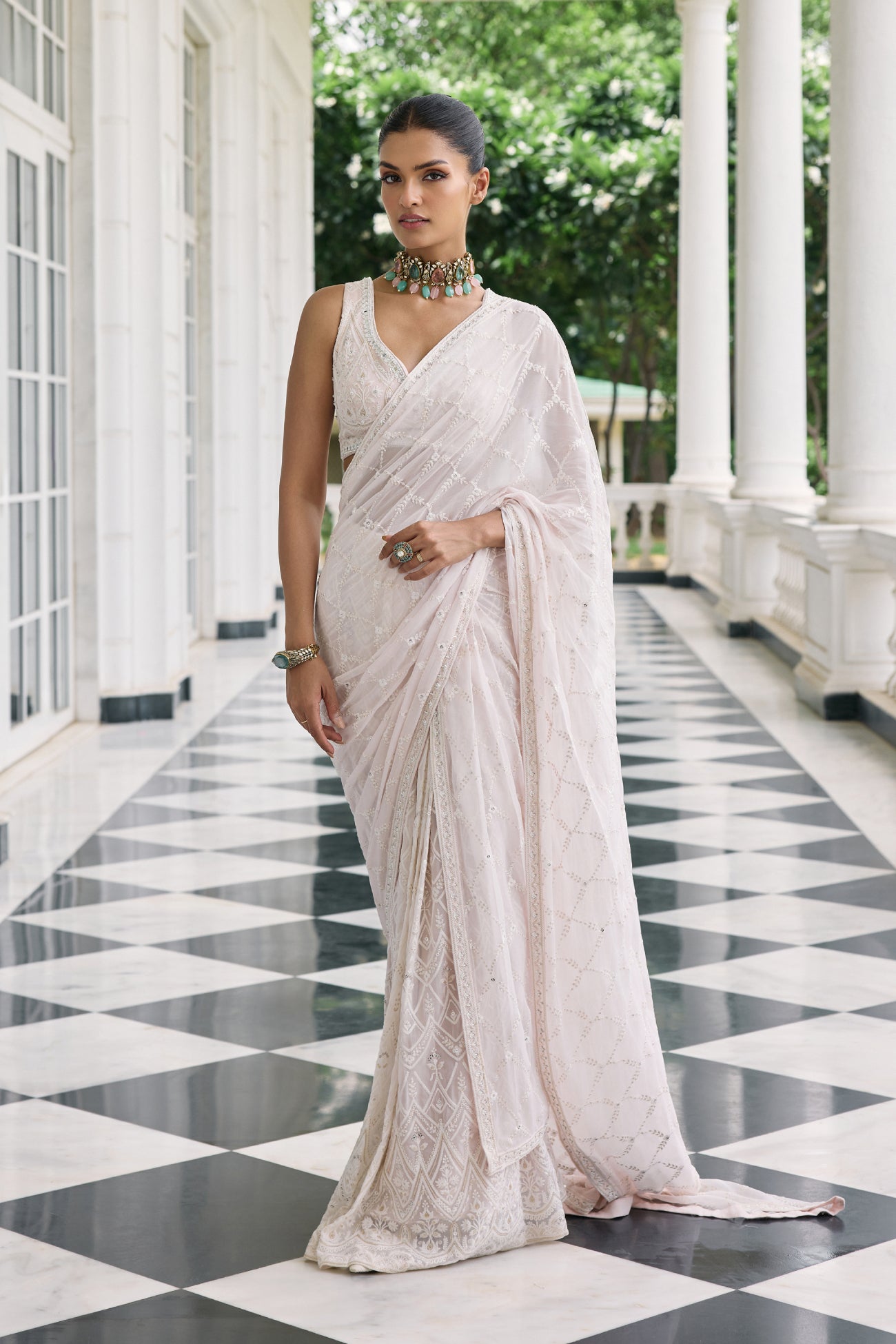 Ada Pre-Draped Saree Set in Blush