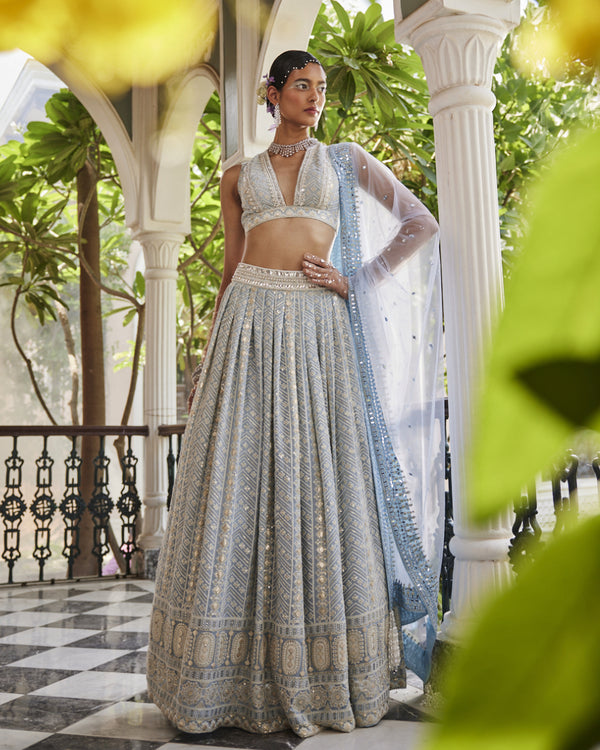 Ava Lehenga Set in Dusty Blue