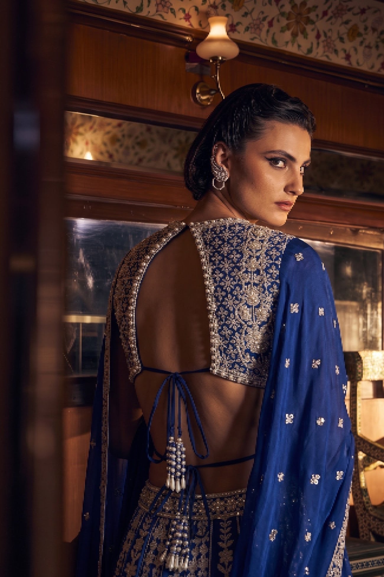 Perle Lehenga Set in Cobalt Thread