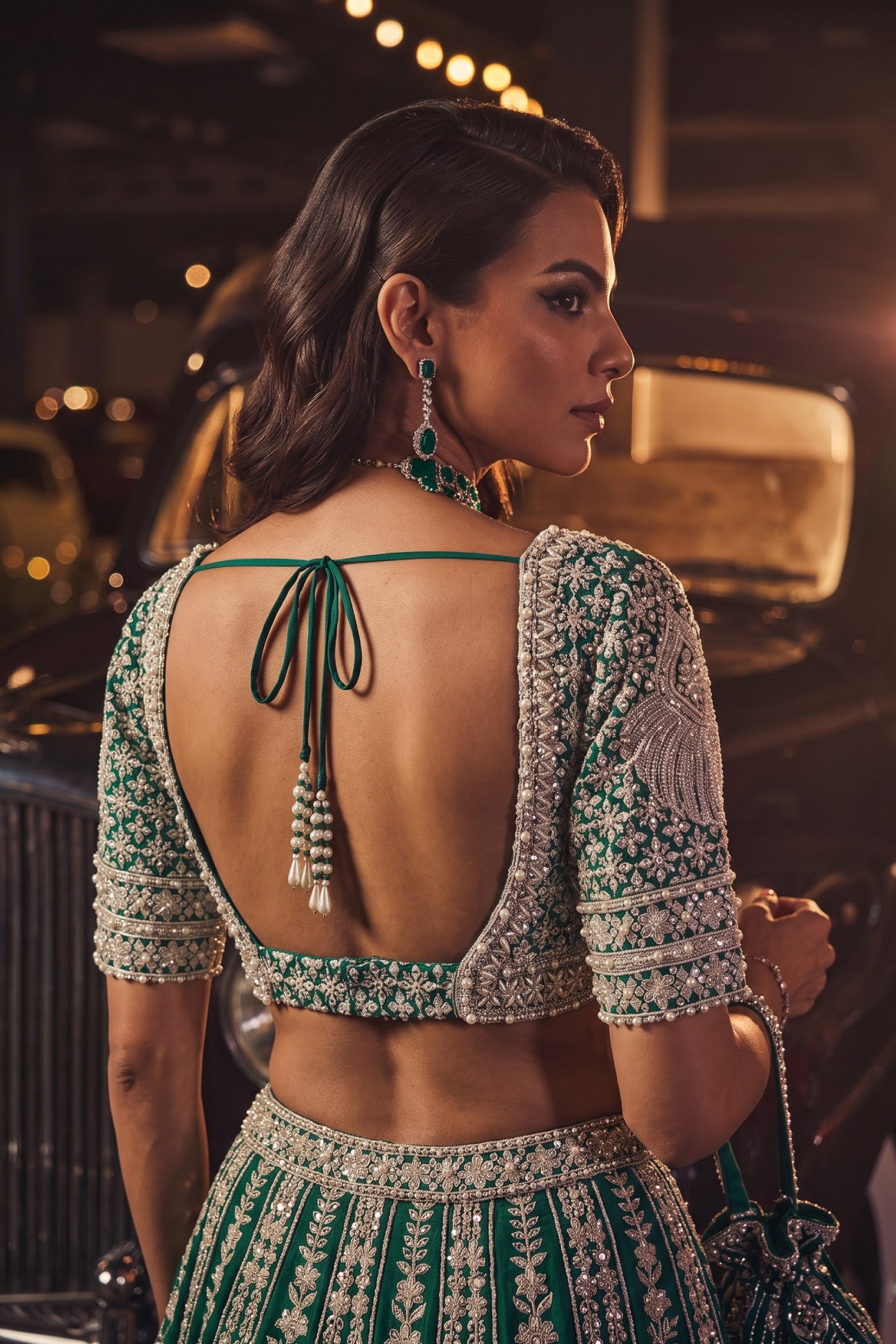 Perle Lehenga Set in Emerald Thread