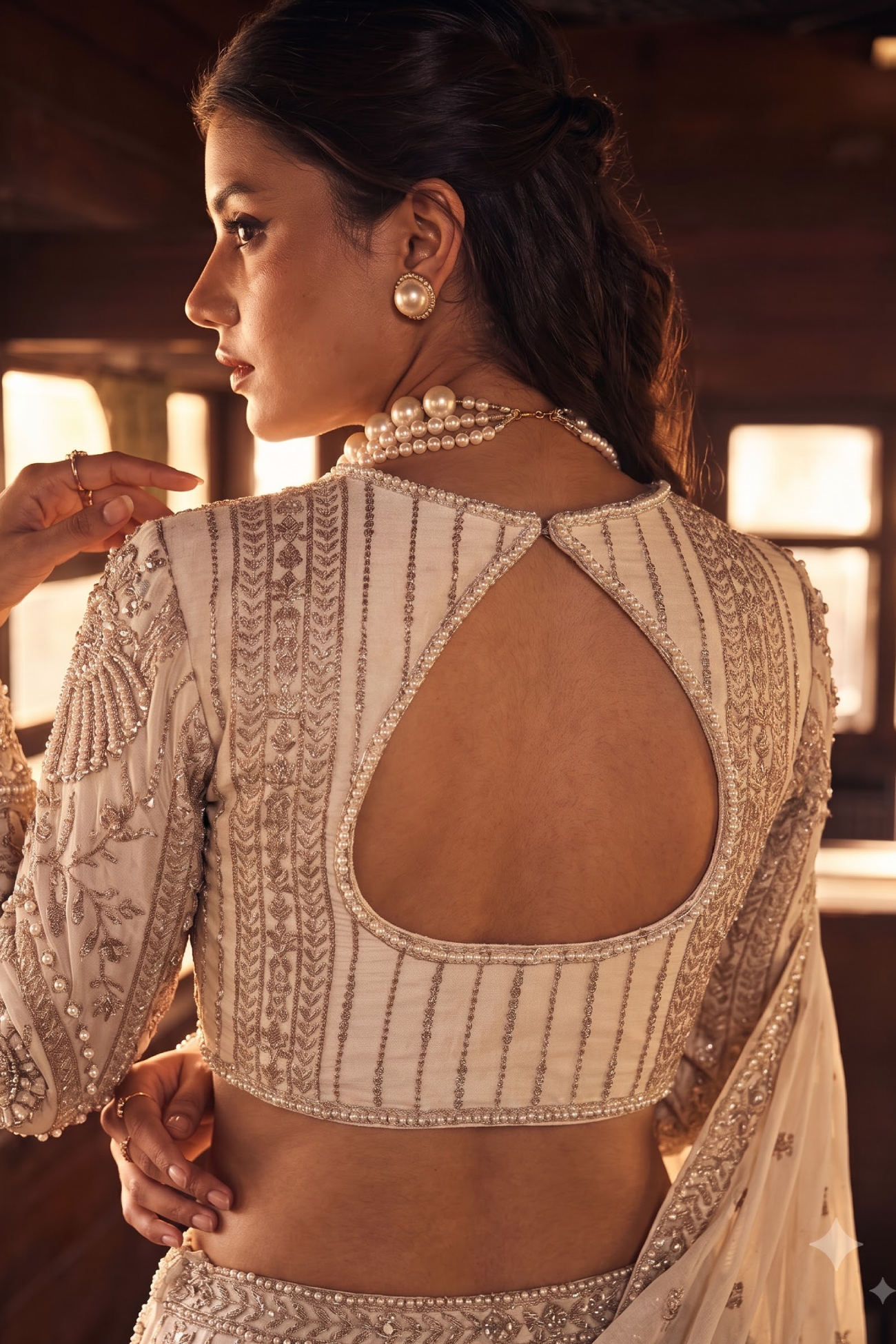 Perle Lehenga Set with Full-Sleeve Blouse in Ivory Zari