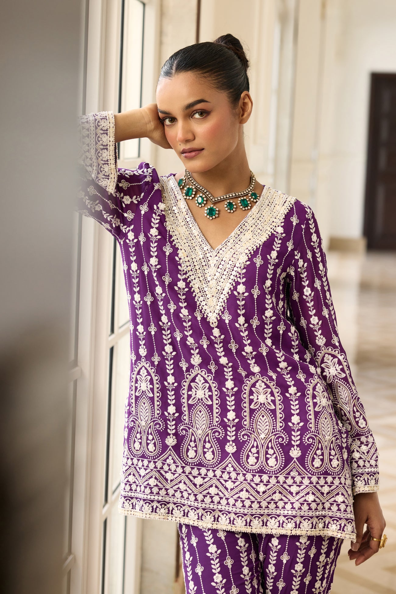 Kiara Slim Tunic Set in Purple