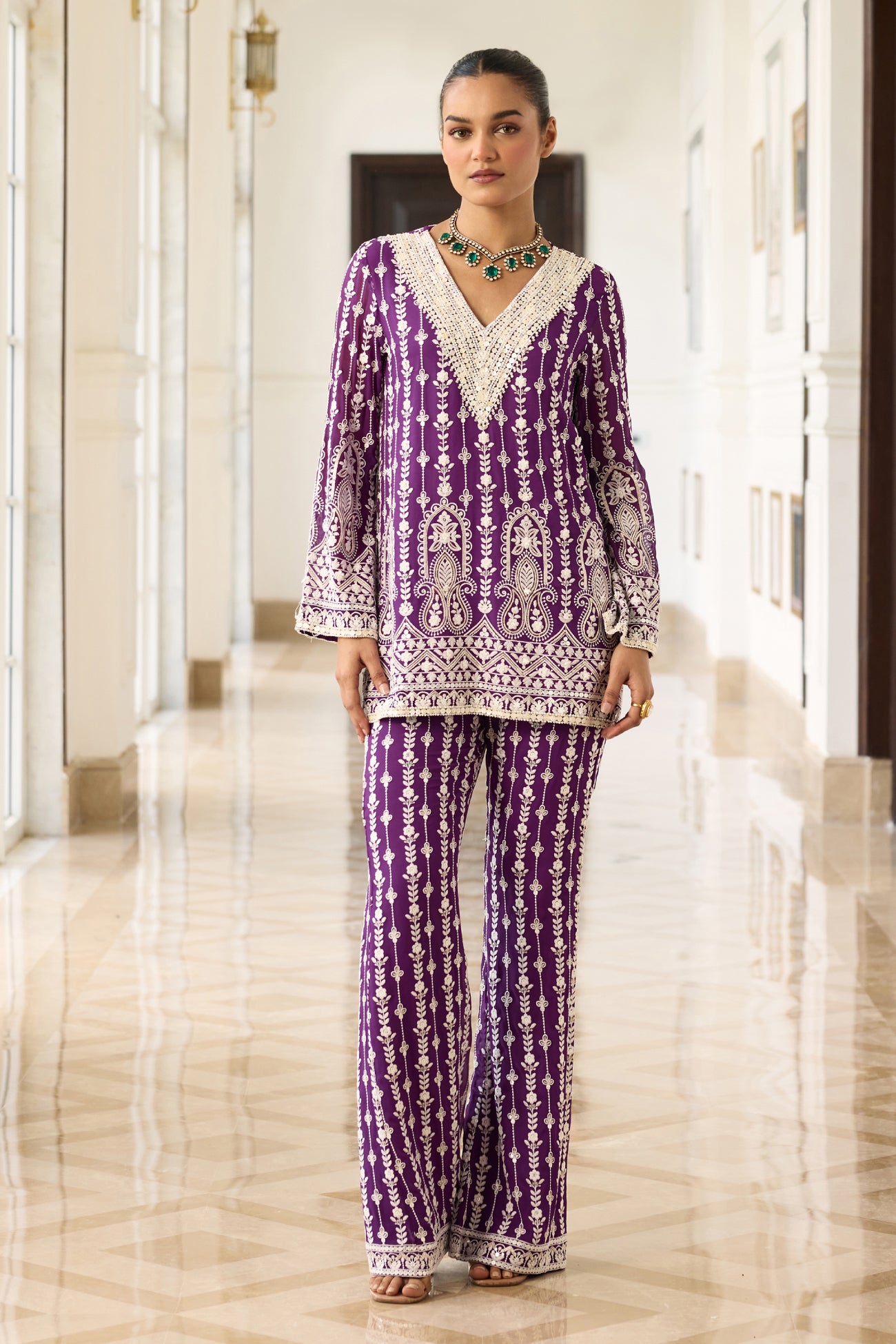 Kiara Slim Tunic Set in Purple