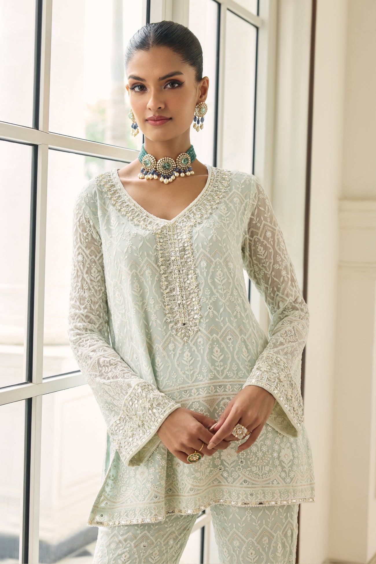Kiara Slim Tunic Set in Sky Blue