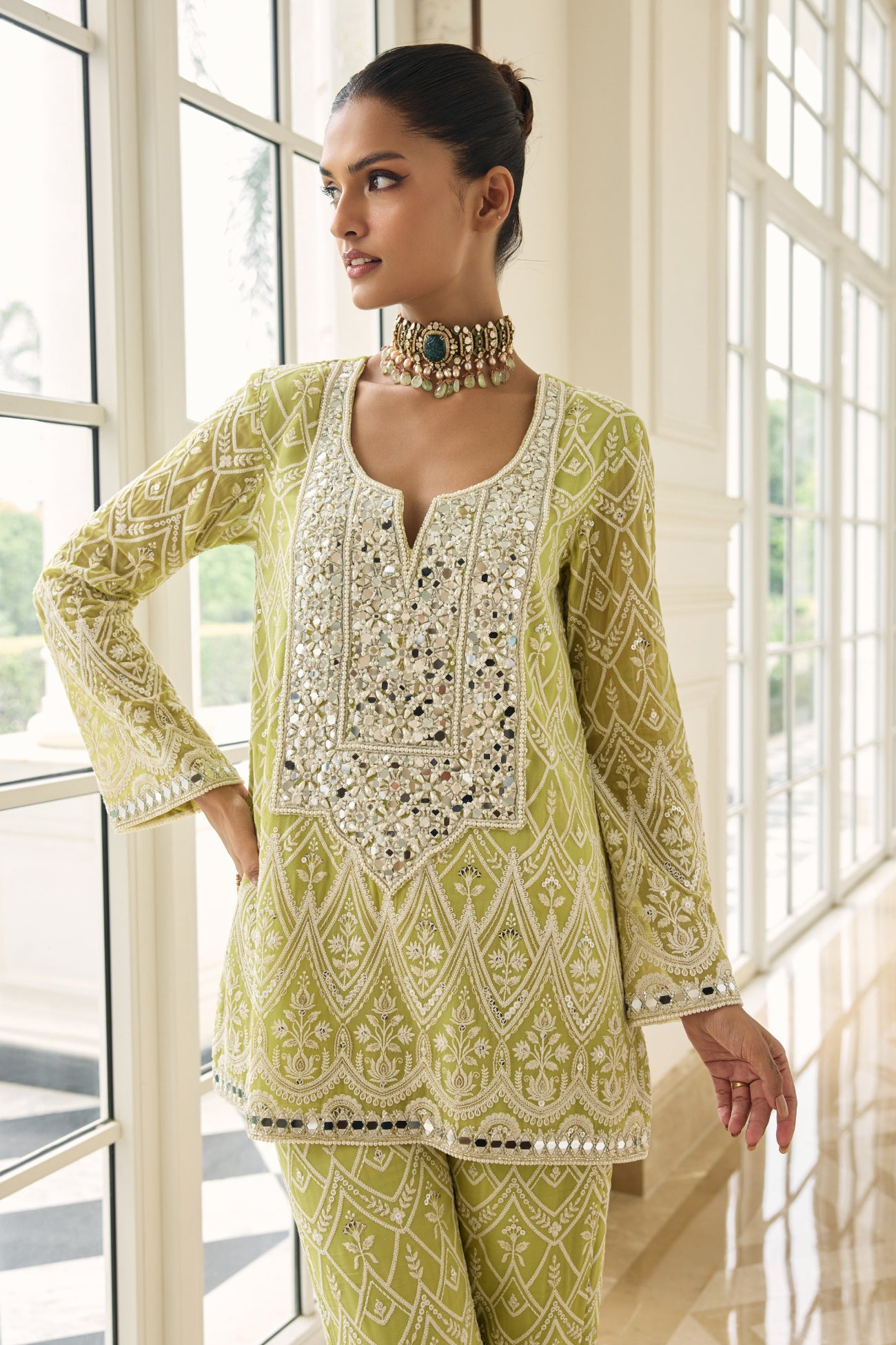 Kiara Slim Tunic Set in Lime Green