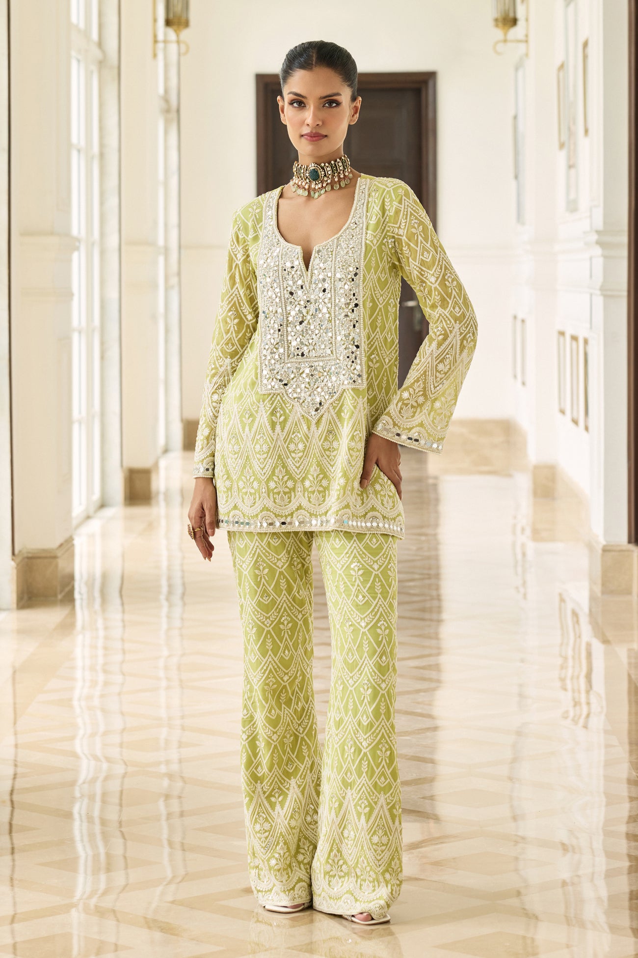 Kiara Slim Tunic Set in Lime Green