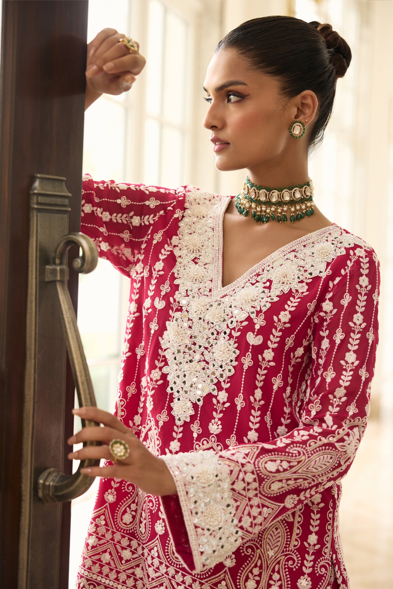 Kiara Slim Tunic Set in Rani Pink