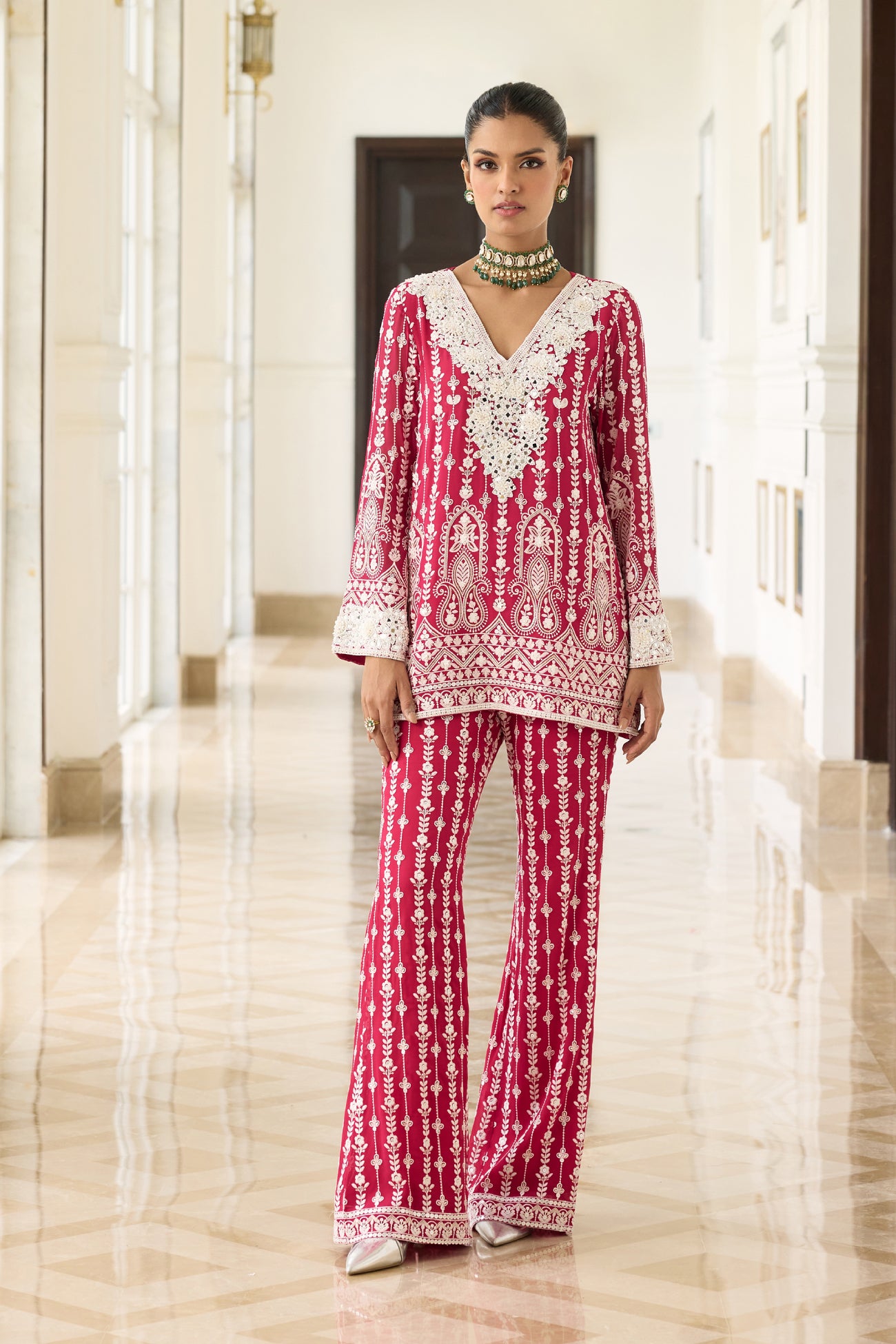 Kiara Slim Tunic Set in Rani Pink