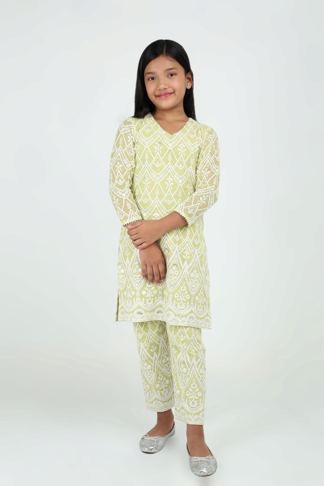 Kiara Slim Tunic Set in Lime Green