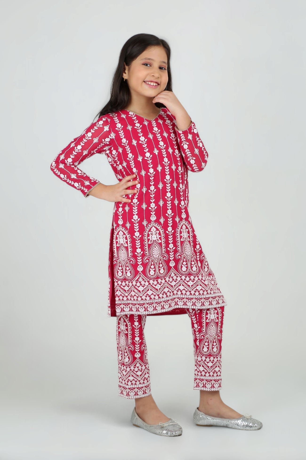 Kiara Slim Tunic Set in Ruby