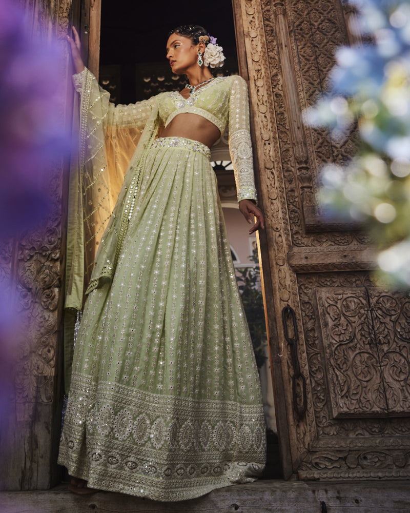 Pari Lehenga Set with Dupatta in Pistachio