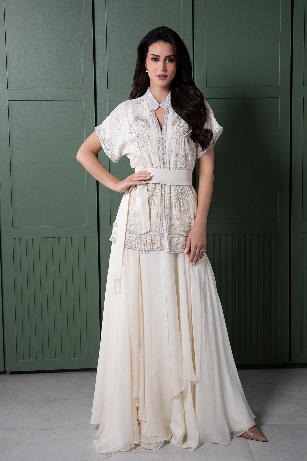 Perle Box Tunic with Layered Skirt in Ivory