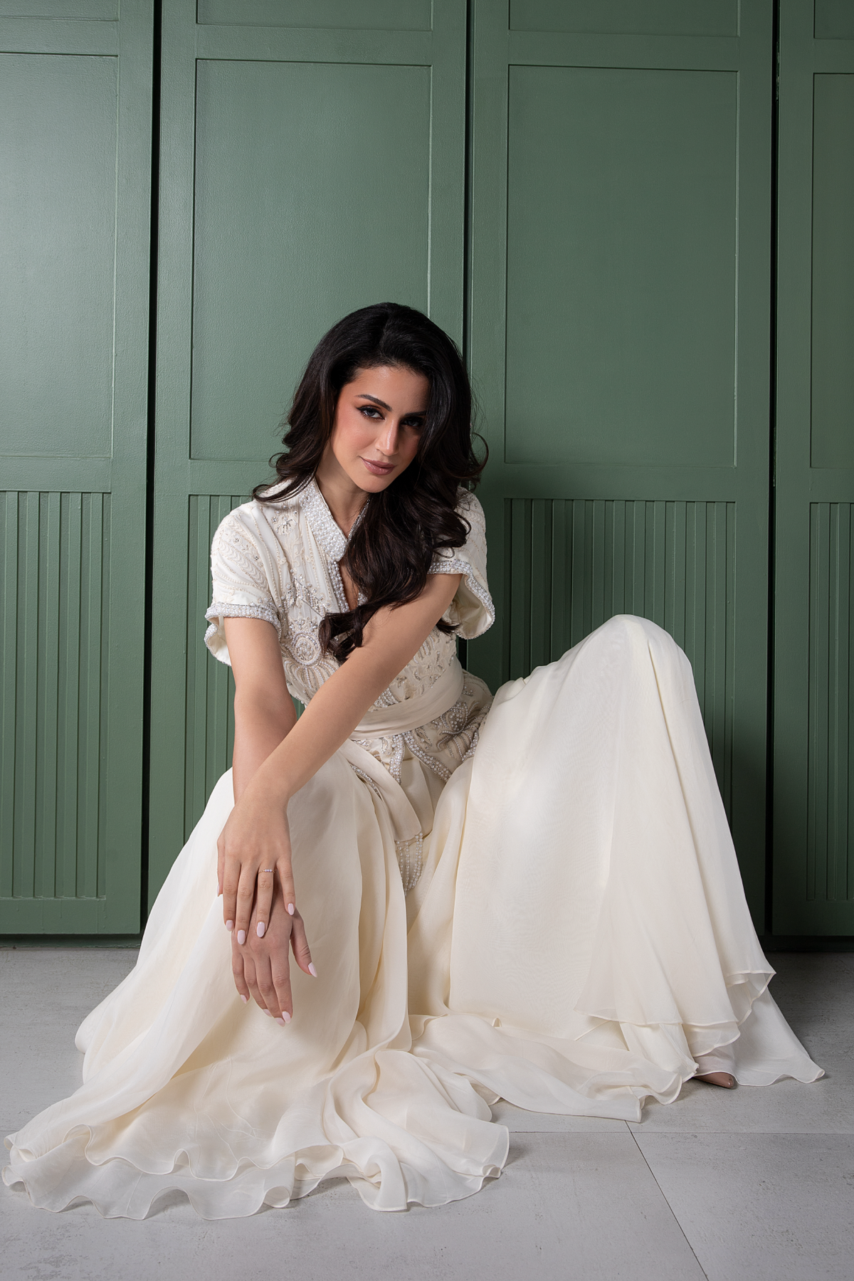 Perle Box Tunic with Layered Skirt in Ivory