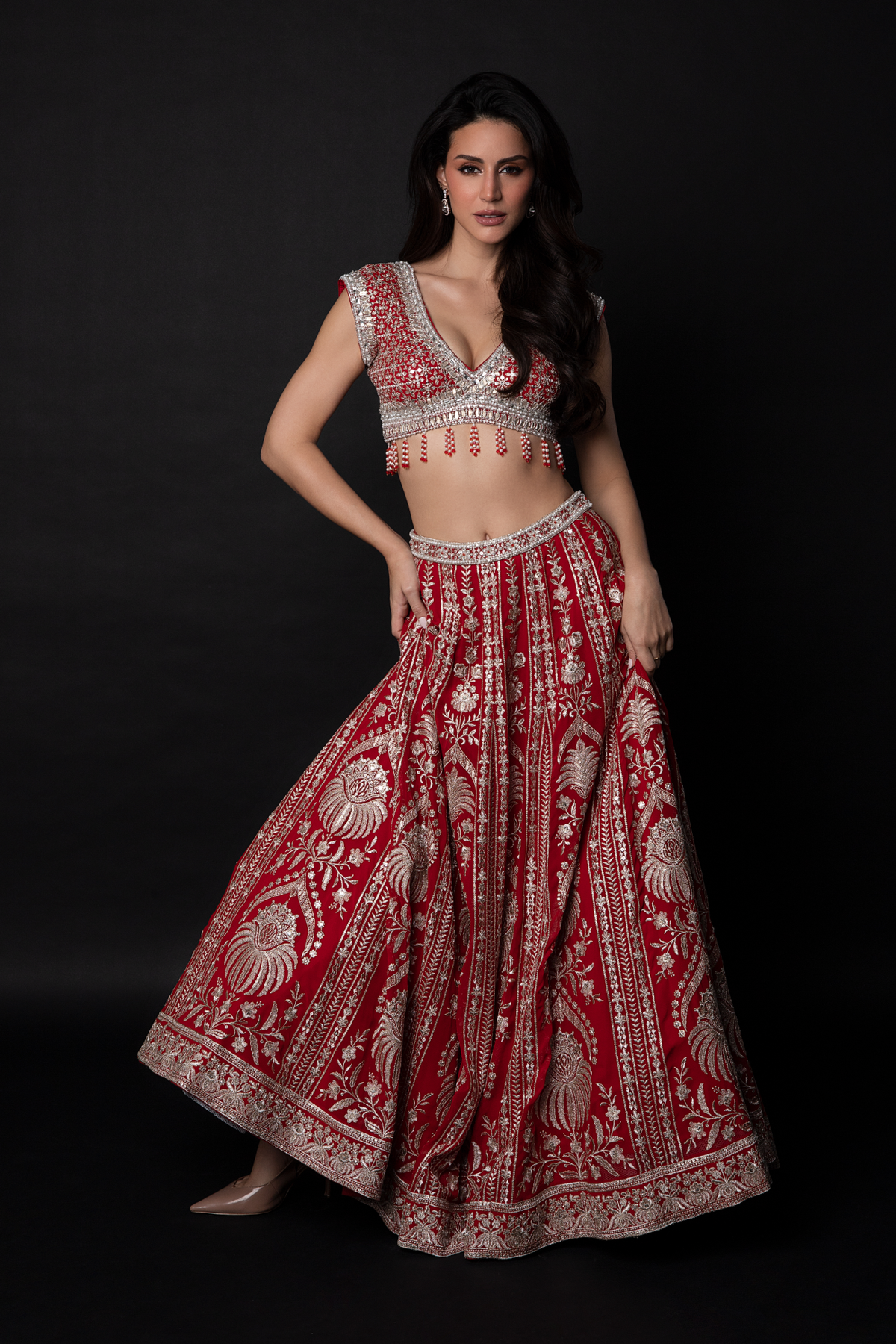 Perle Lehenga Set in Scarlet