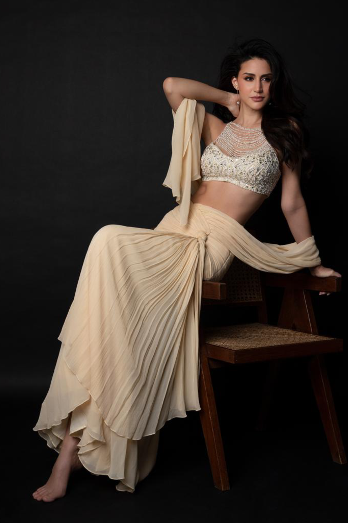 Perle Ruched Saree in Beige