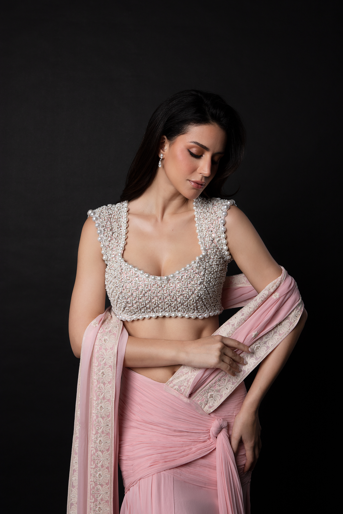 Perle Ruched Saree in Blush Pink