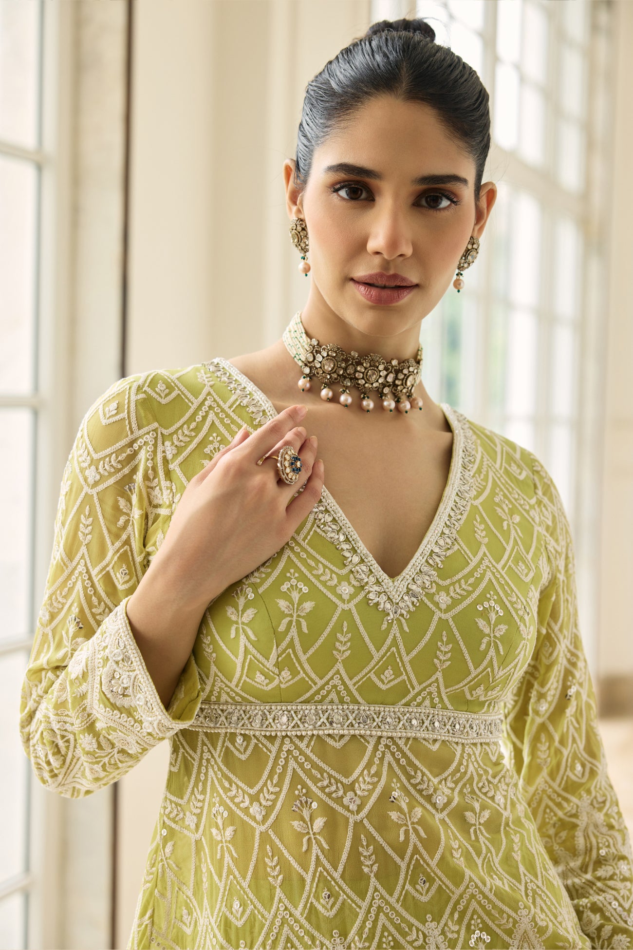 Reh Sharara Set in Lime Green