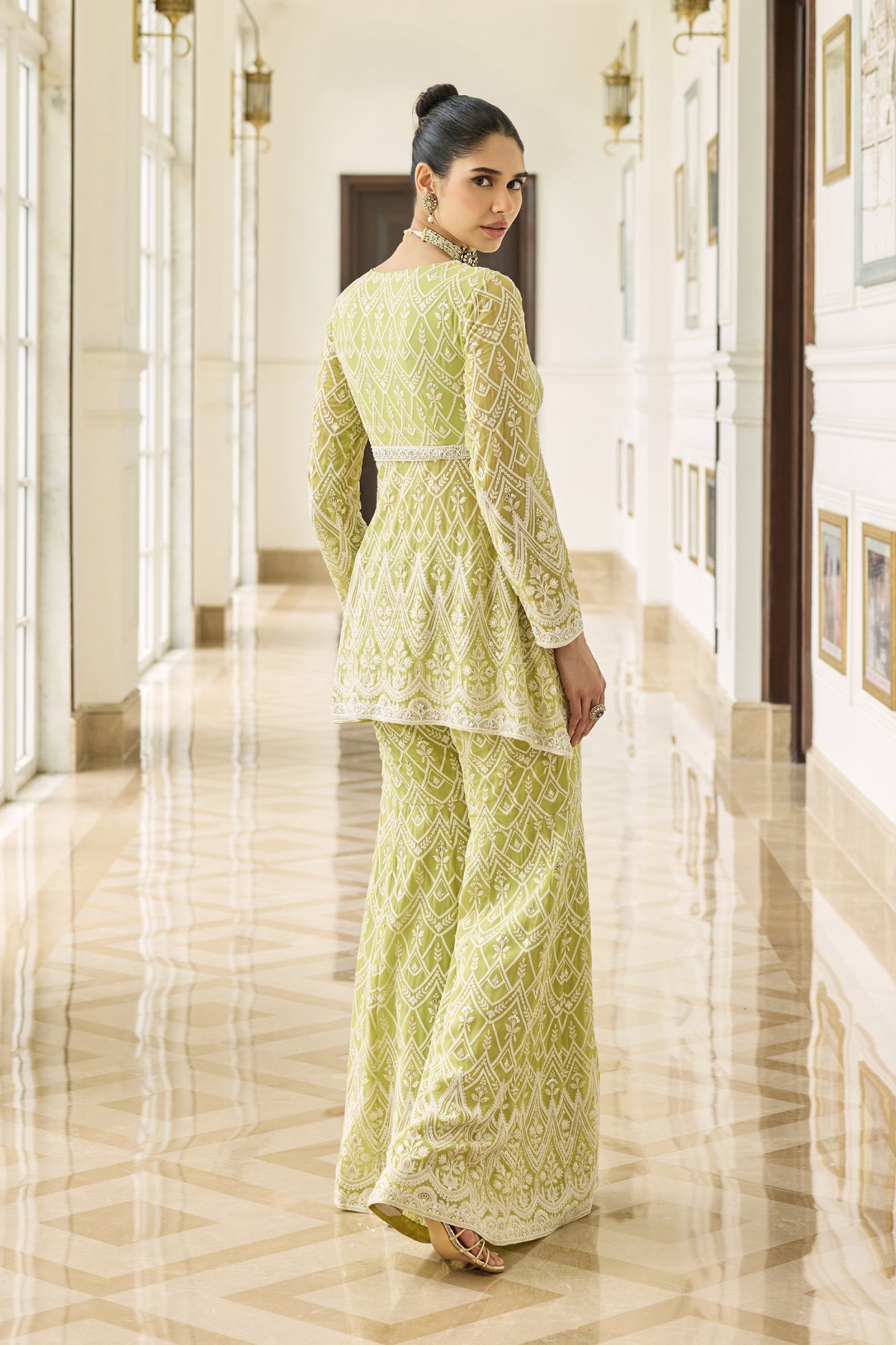 Reh Sharara Set in Lime Green