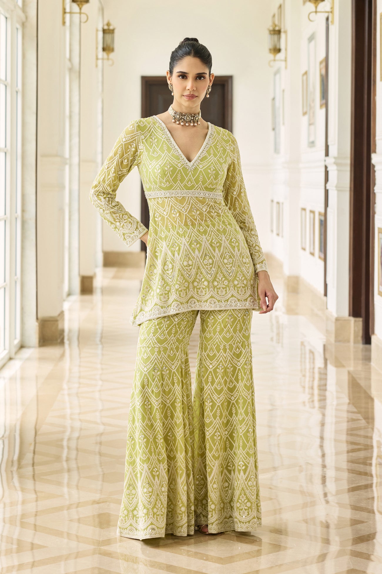Reh Sharara Set in Lime Green