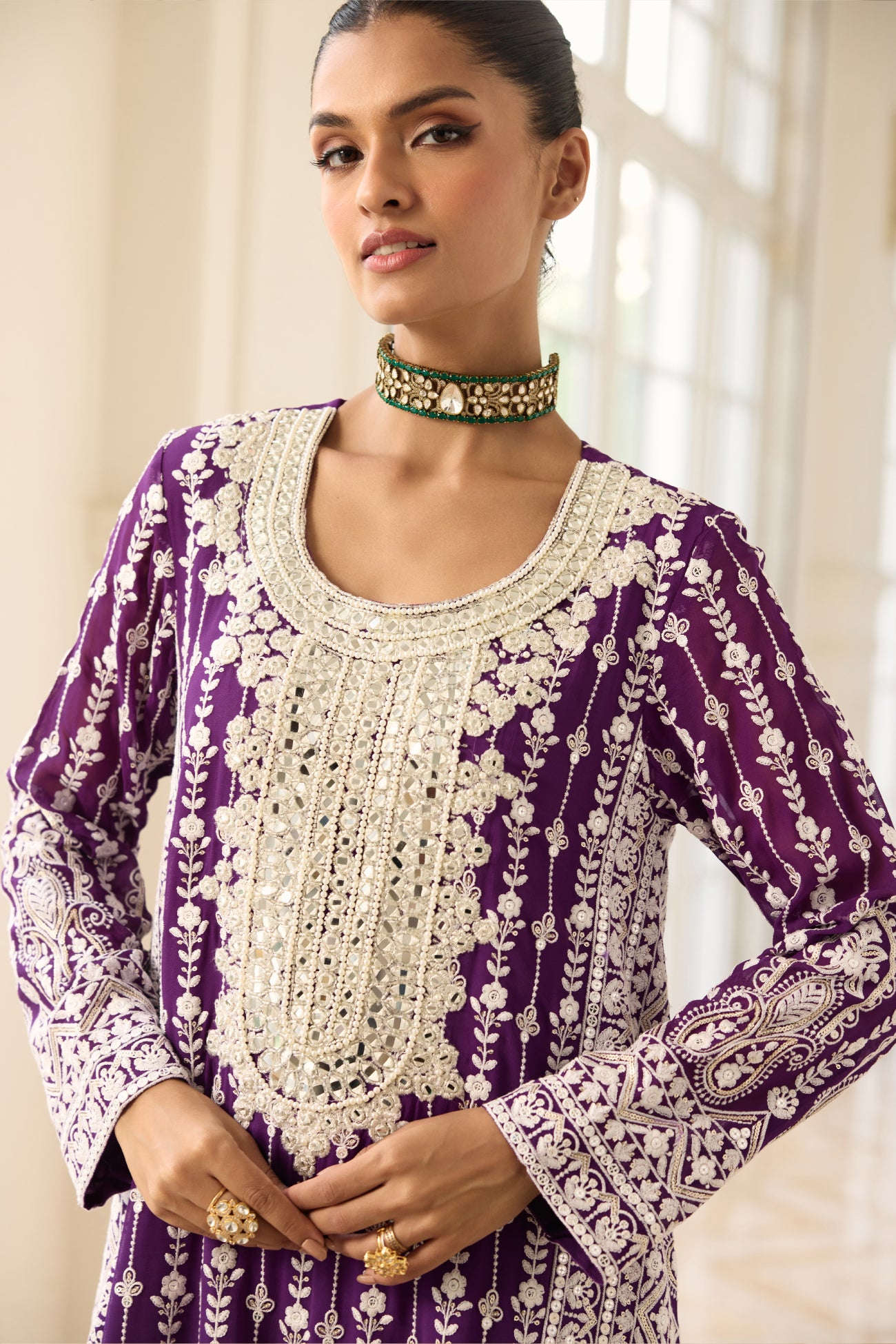 Sitara Long Kali Kurta Set in Purple