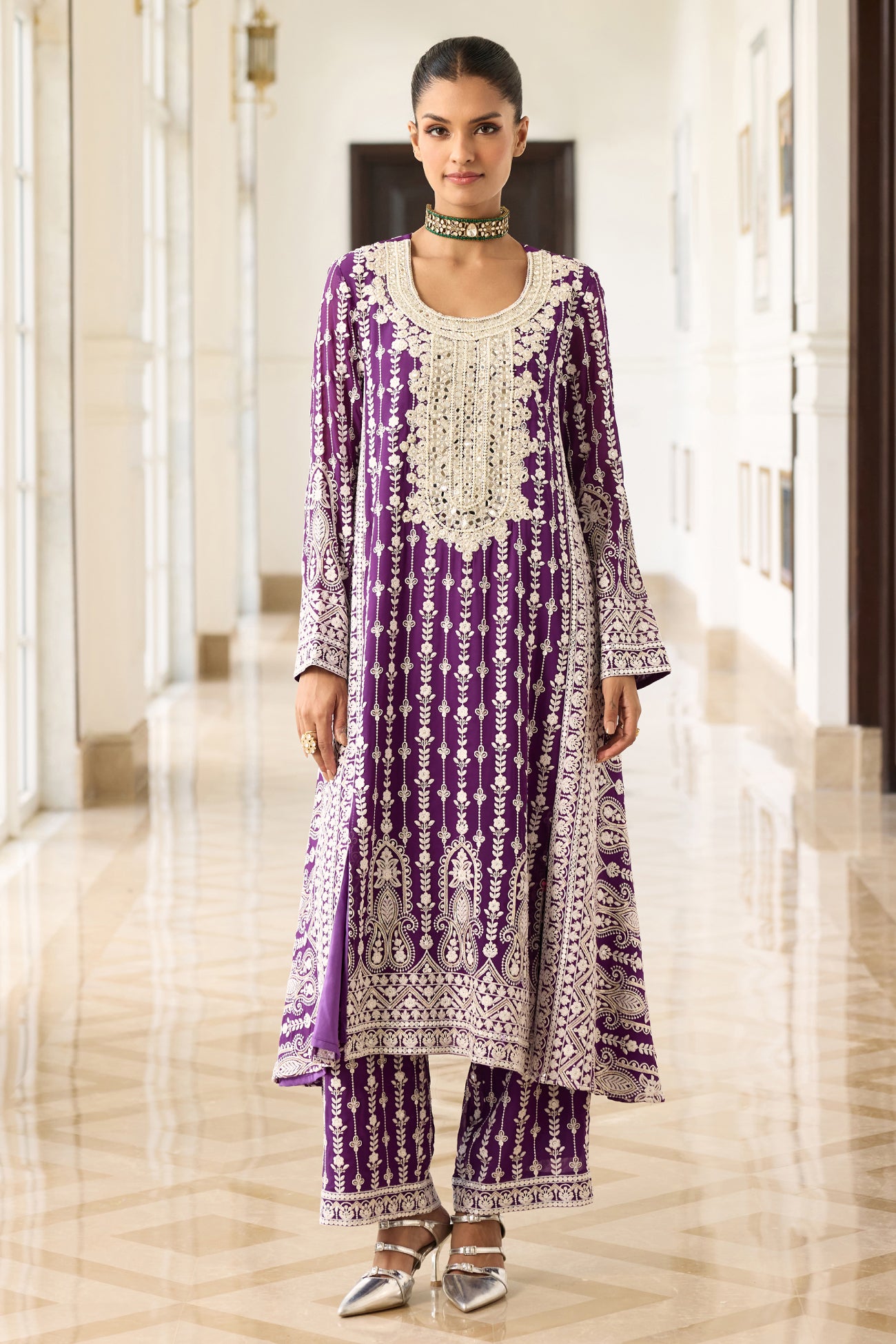 Sitara Long Kali Kurta Set in Purple