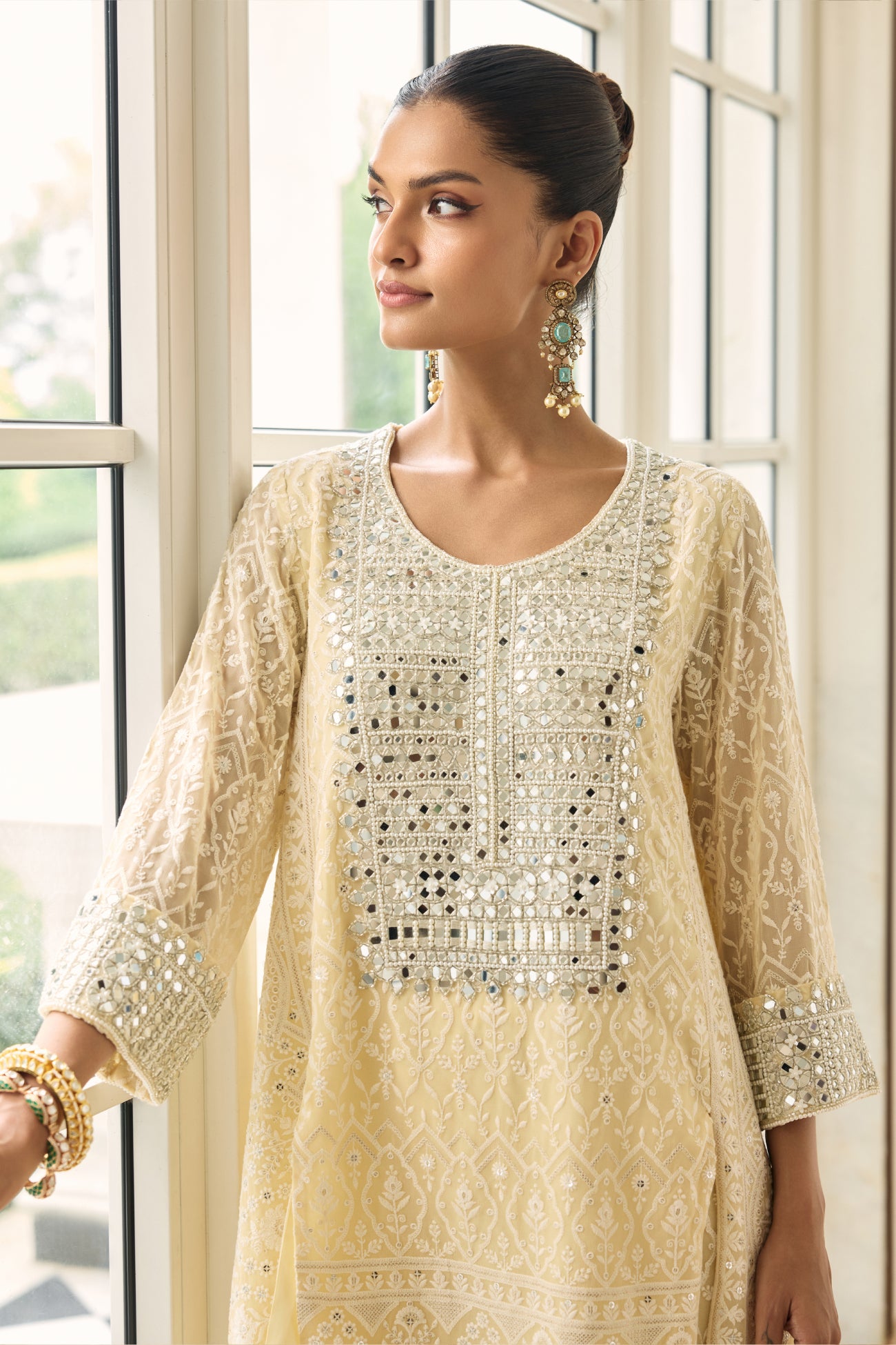 Sitara Short Kali Kurta Set in Beige