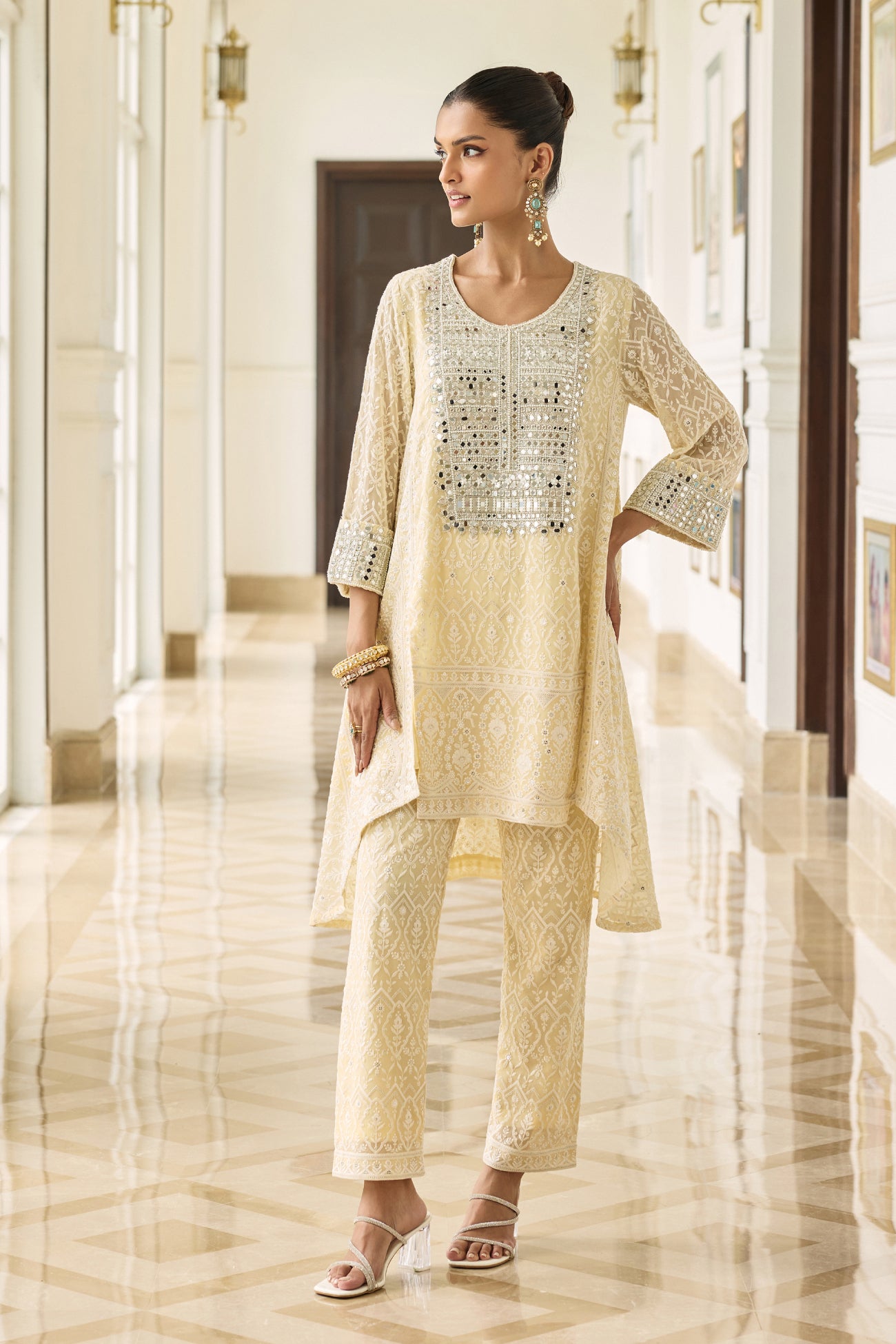 Sitara Short Kali Kurta Set in Beige