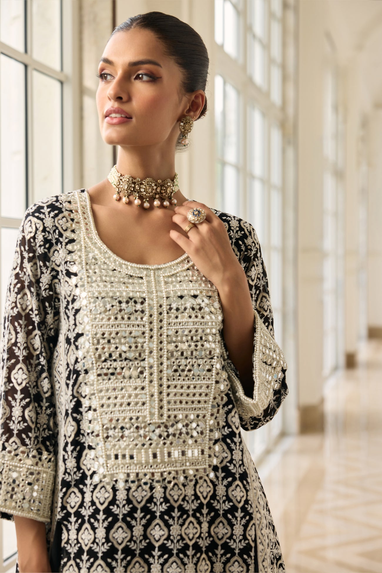 Sitara Short Kali Kurta Set in Black