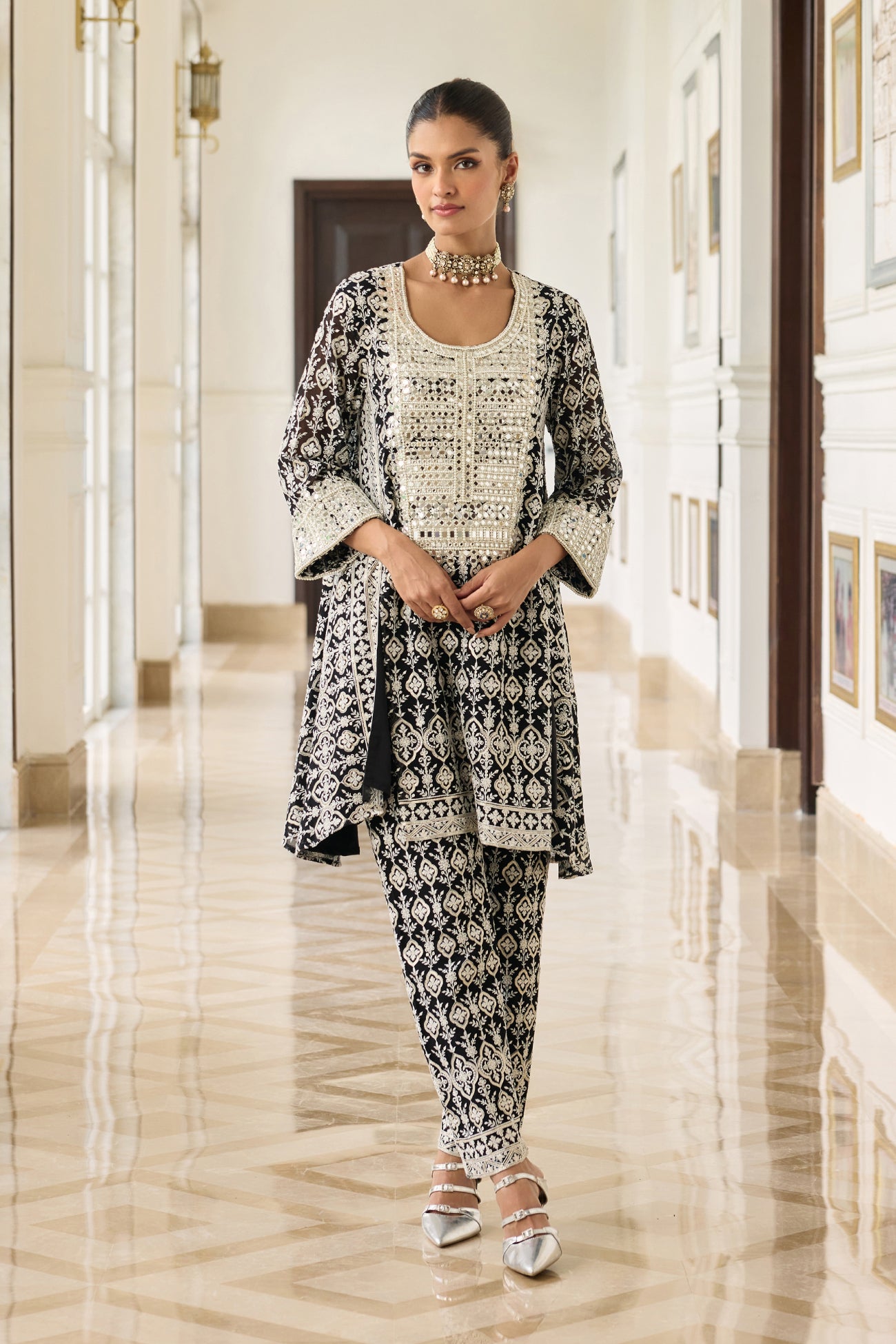 Sitara Short Kali Kurta Set in Black