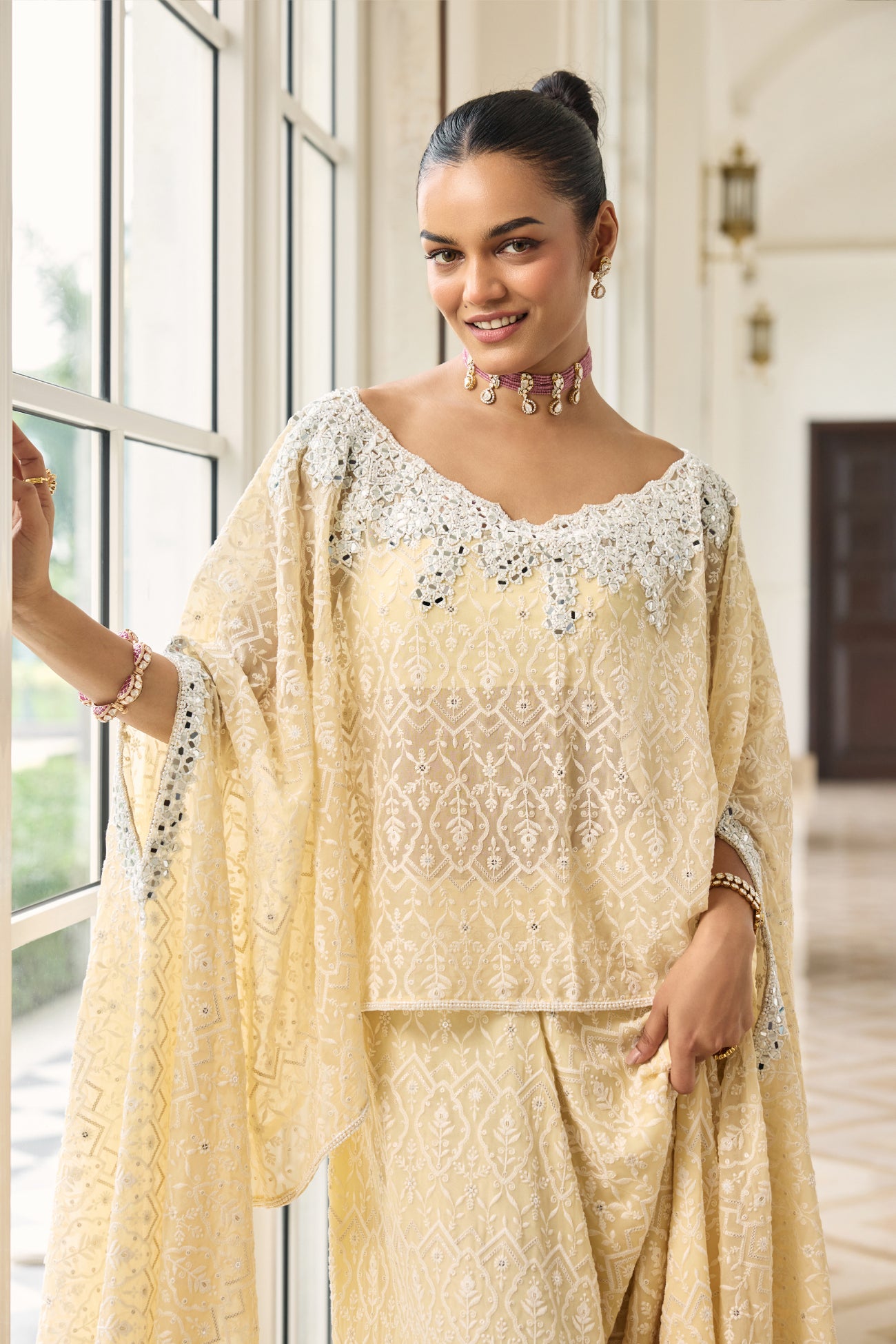 Tara Shawl Cape Set in Beige