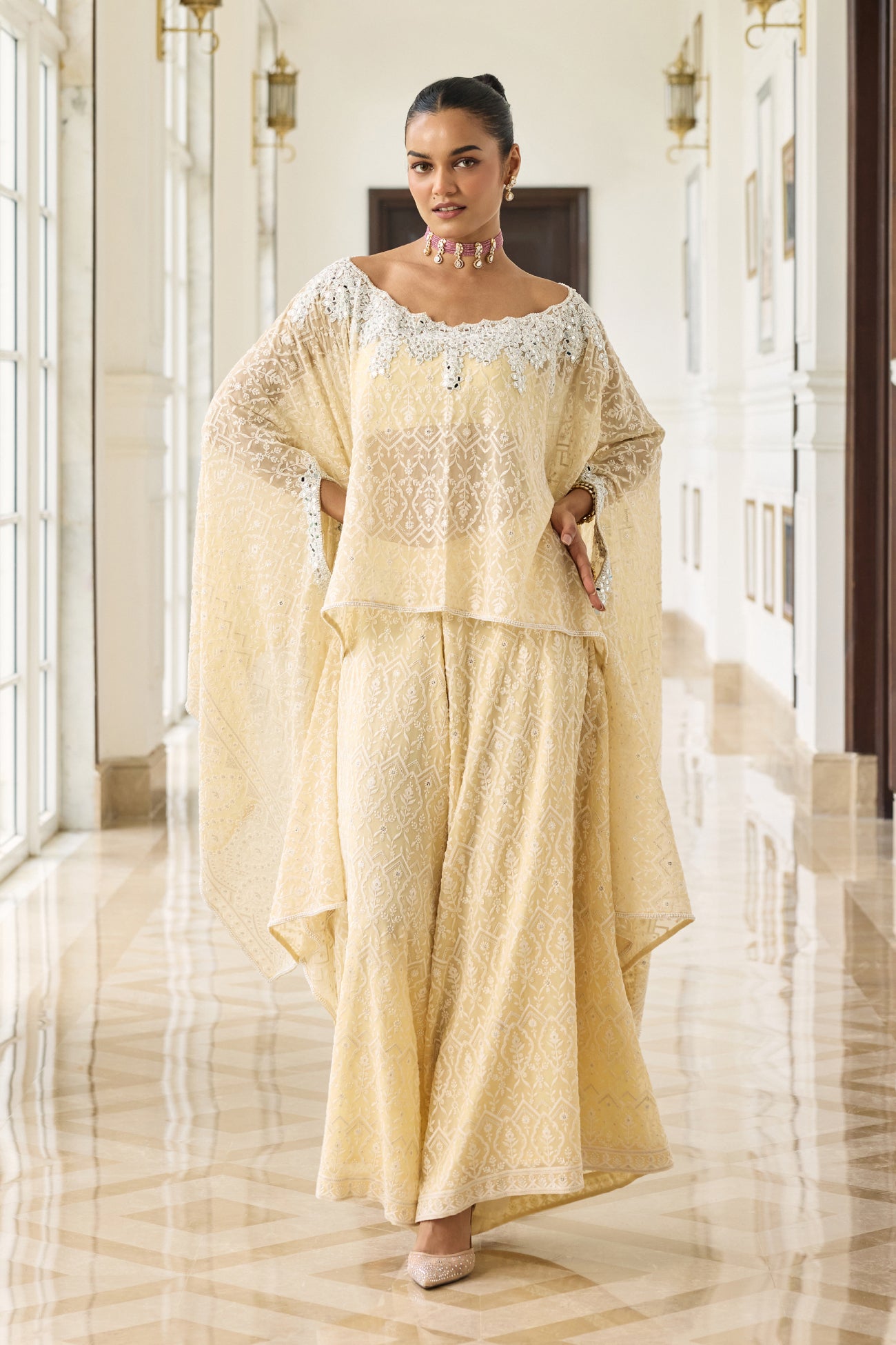 Tara Shawl Cape Set in Beige