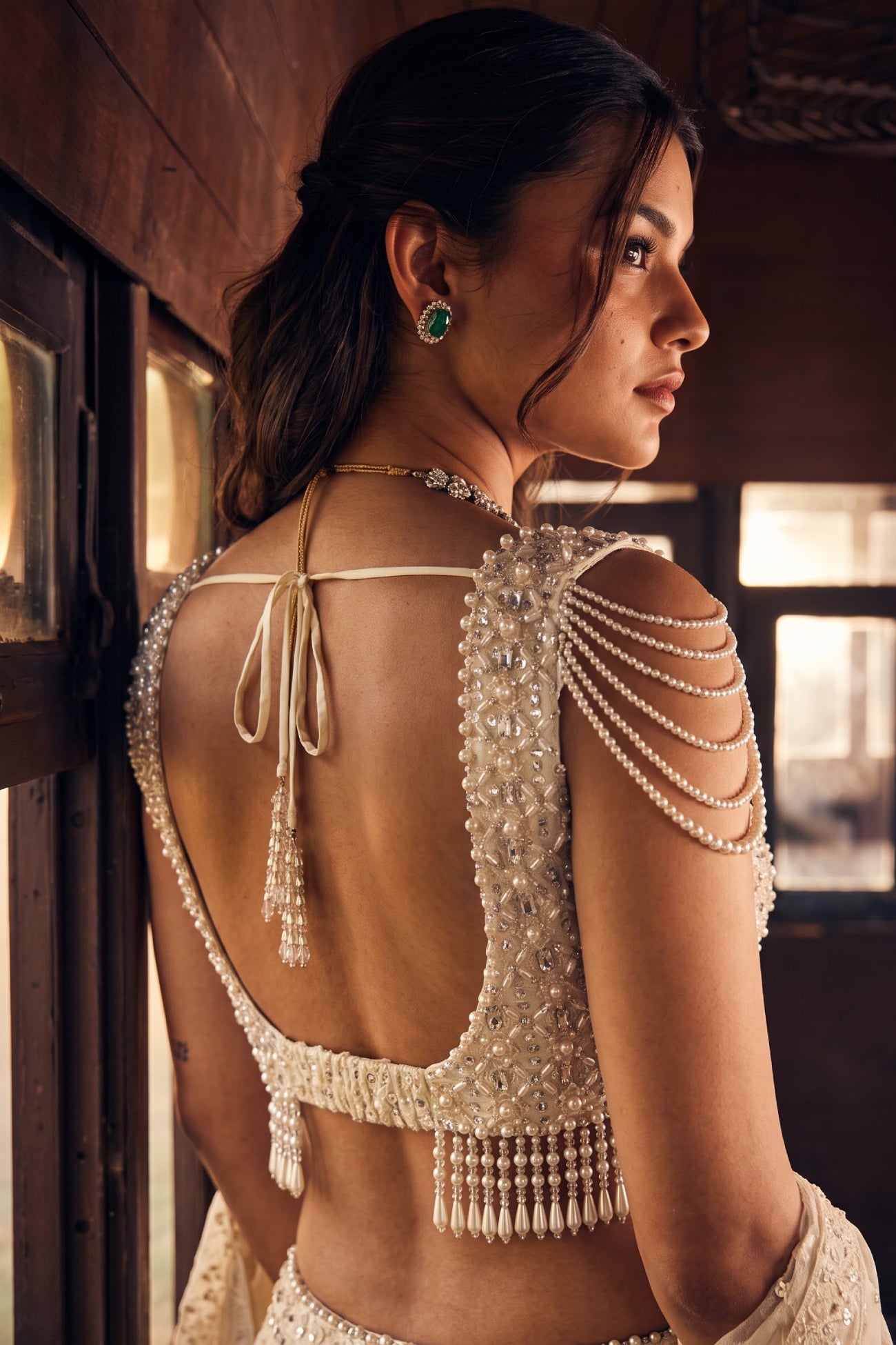 Perle Lehenga Set with Tassel Blouse in Ivory Thread