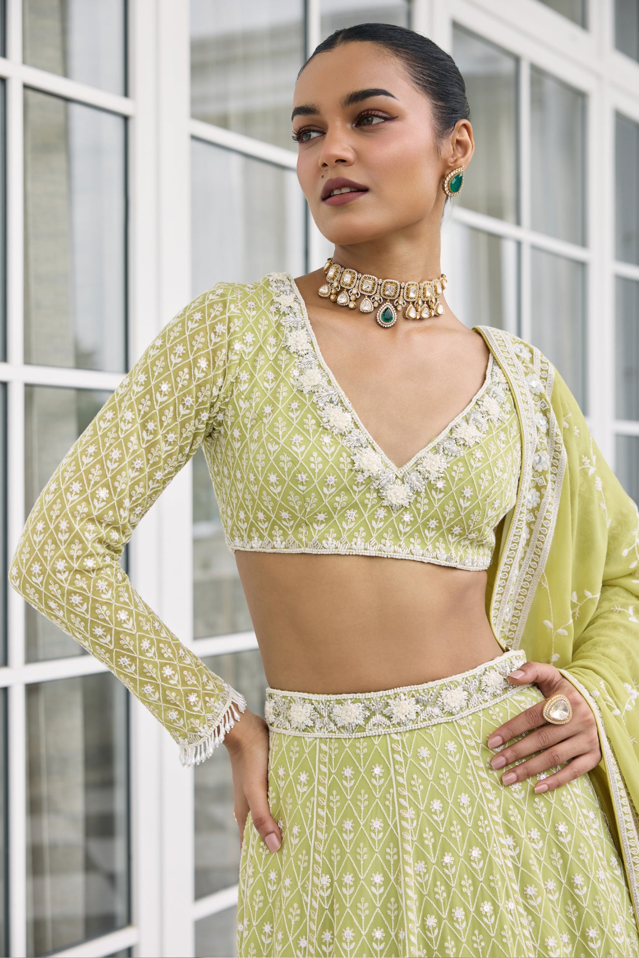 Tia Lehenga Set in Lime Green