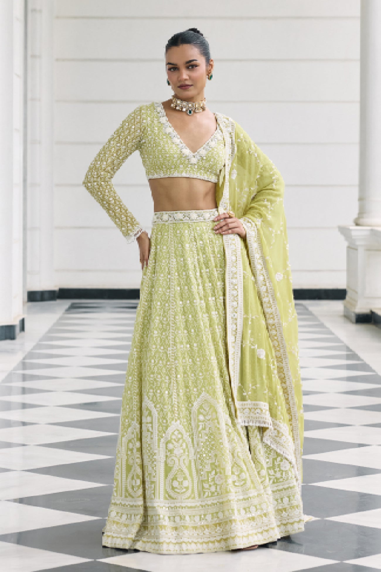 Tia Lehenga Set in Lime Green