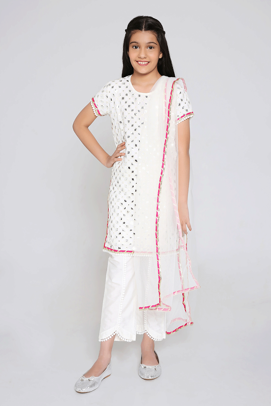 Sheesh Mahal Kurta in Ivory All over with Tulip Pants