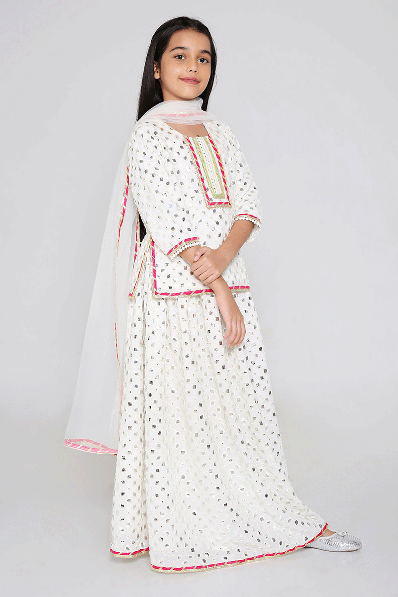 Sheesh Mahal Lehenga with Kurti blouse in Ivory