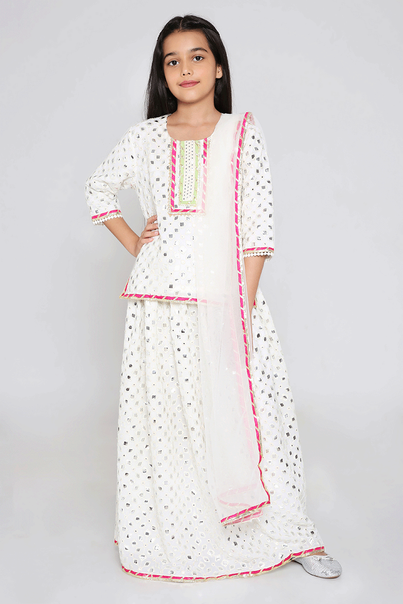 Sheesh Mahal Lehenga with Kurti blouse in Ivory