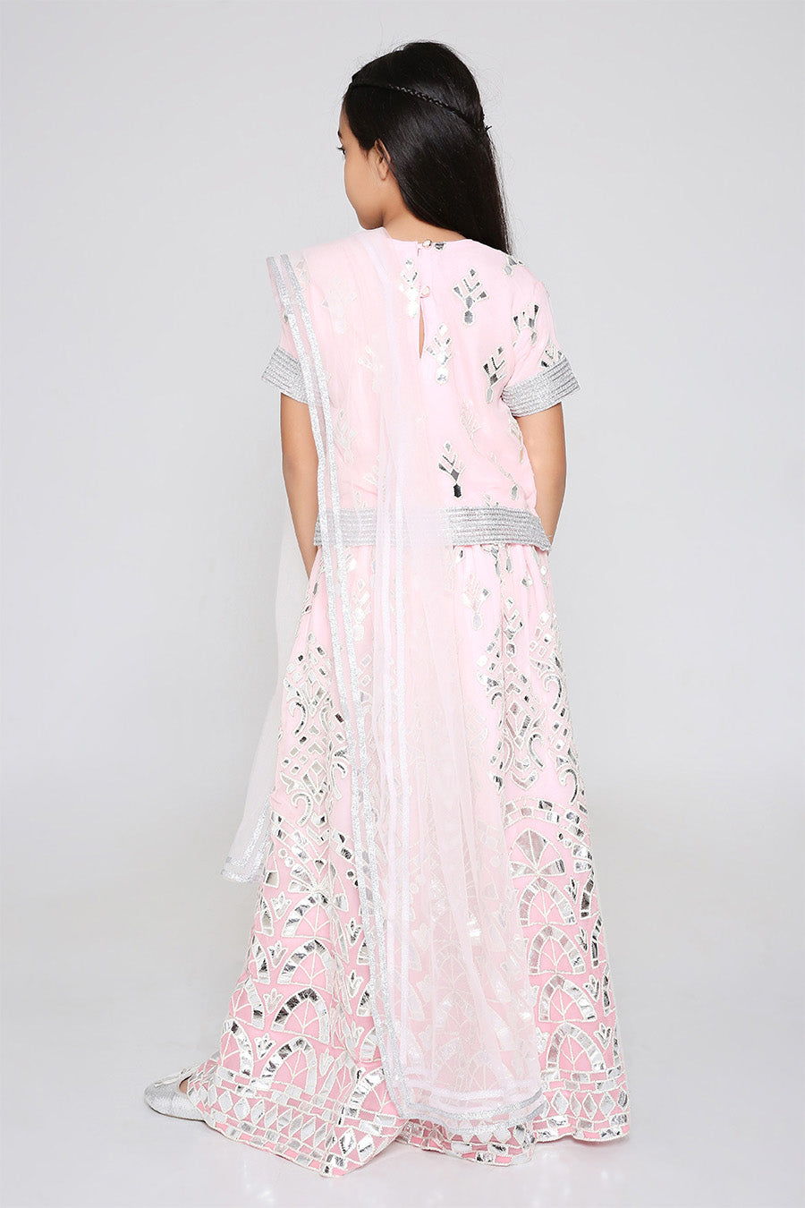 Sheesh Mahal Lehenga with cap sleeves in Blush