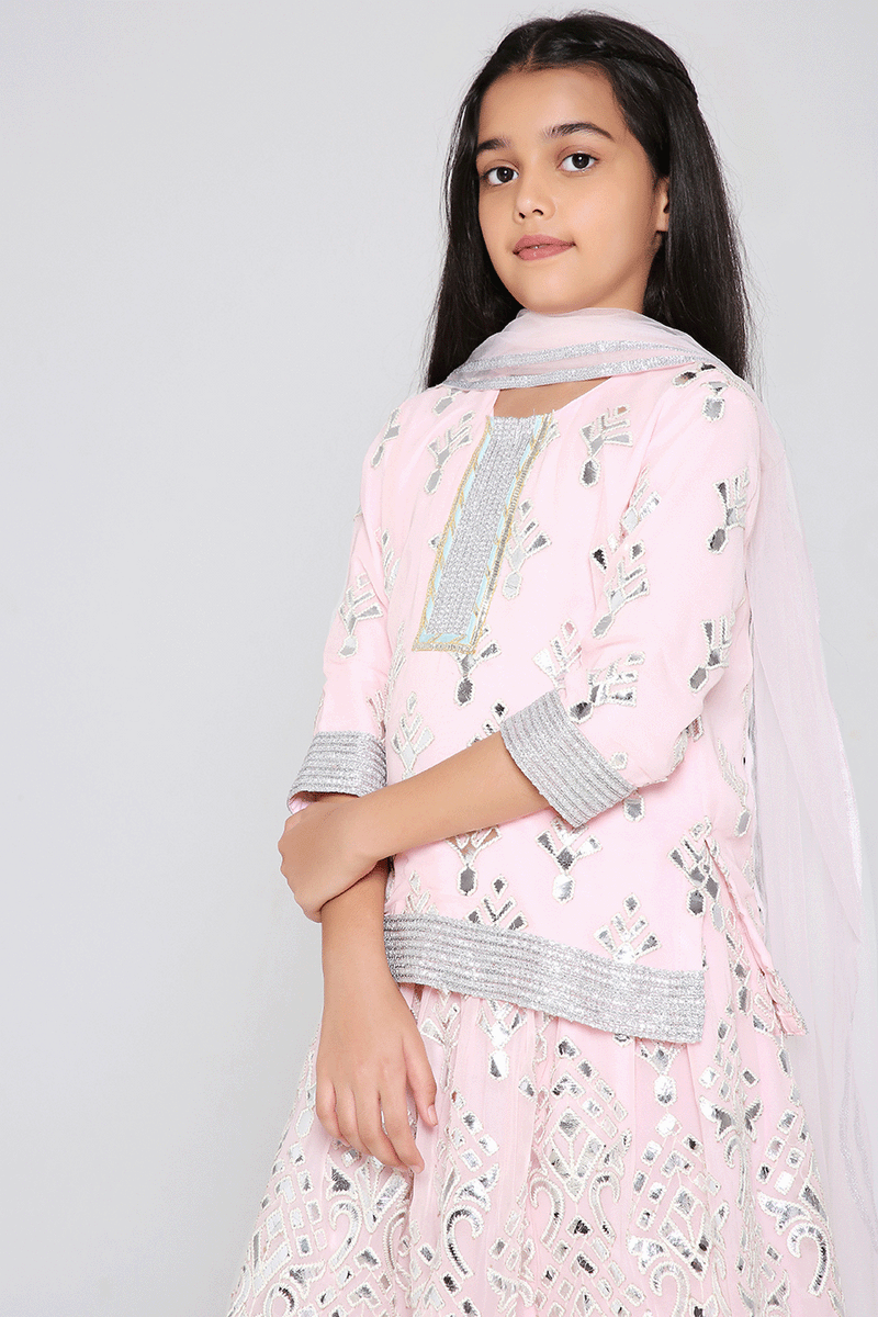 Sheesh Mahal Lehenga with Kurti blouse in Blush