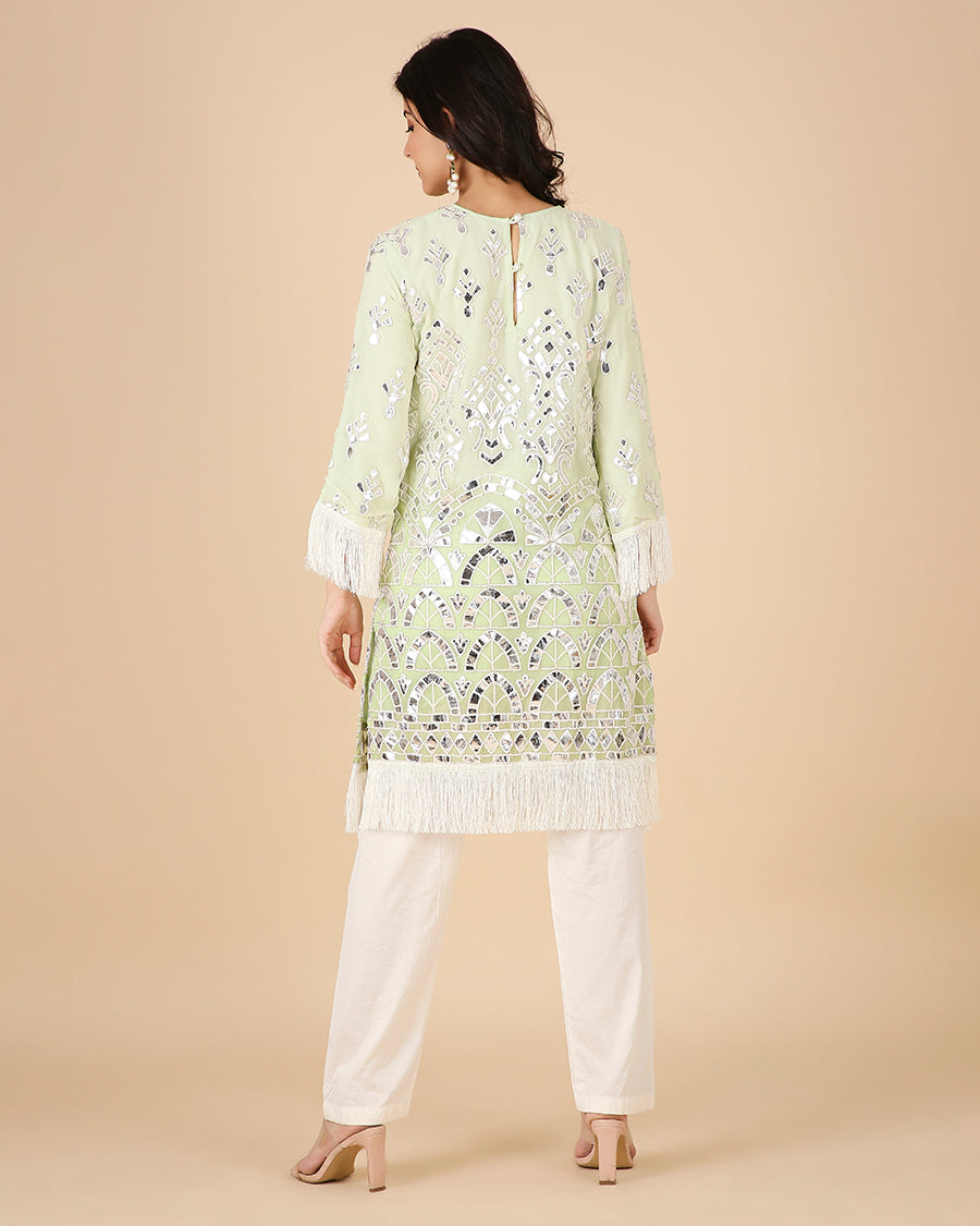 Sheesh Mahal Kurta in Pistachio with Fringe (Short)