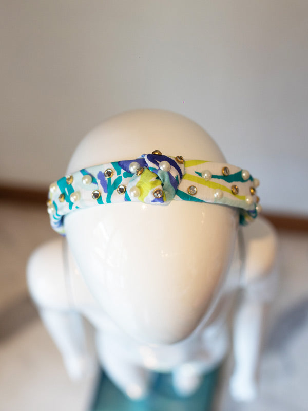 Knotty Hairband in Embellished Blue Swirl