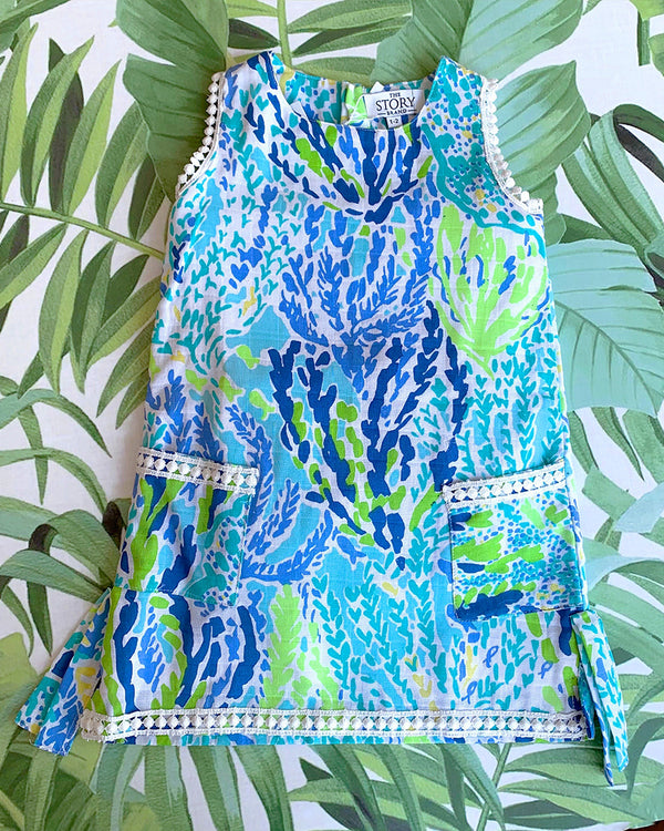 Sally shift dress in Blue Tropic